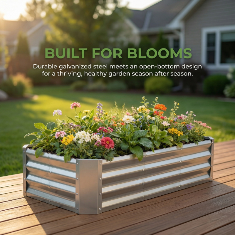 Garden Storage Box - Jardinera Grande sin Fondo, Galvanizada, para
