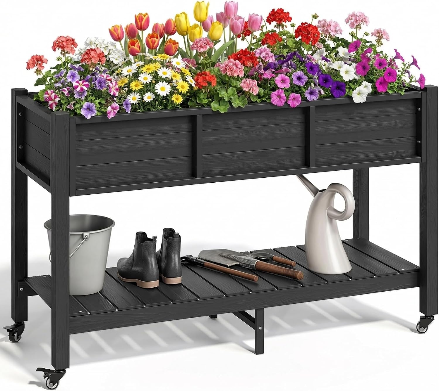 Garden Storage Box - Jardinera Elevada con Ruedas, Contenedor de