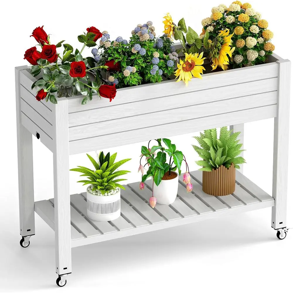 Garden Storage Box - Jardinera Elevada con Patas y Ruedas,
