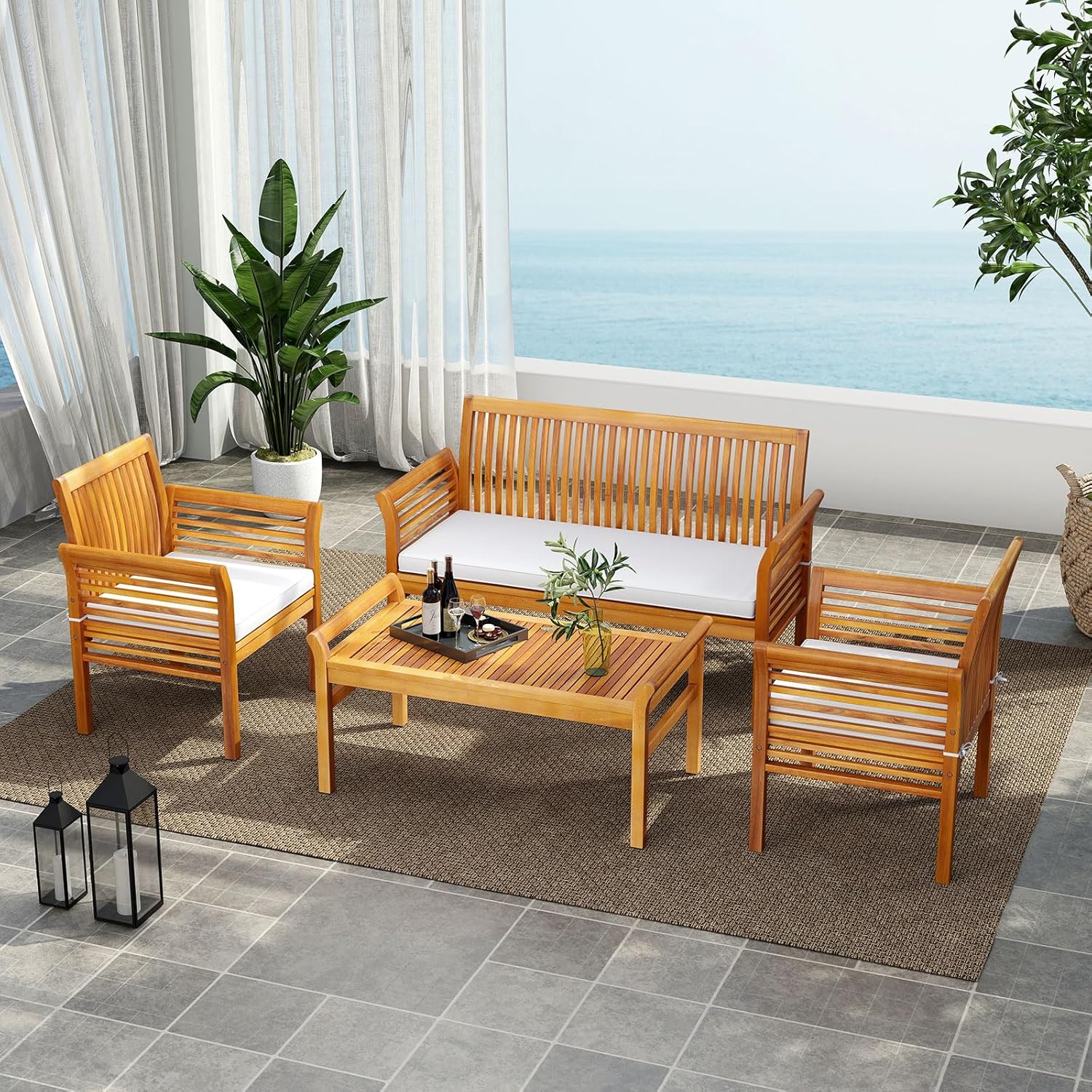 Juego de Sofás de Madera de Ac - Outdoor Furniture Table And Chairs reseña y precio